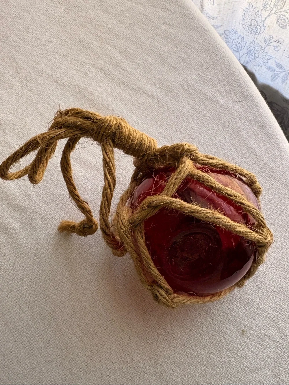 Red Blown Glass Float Ball Tiki Fish Float Jute Irregular Shape Bubbles Pontil 1
